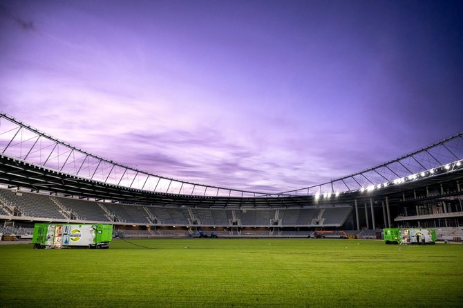 Kauno miesto savivaldybės nuotr./Baigiamas rekonstruoti Kauno stadionas iš paukščio skrydžio