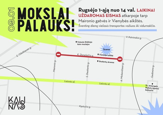 Kauno miesto savivaldybės nuotr./Eismo ribojimai dėl Studentų skvero atidarymo