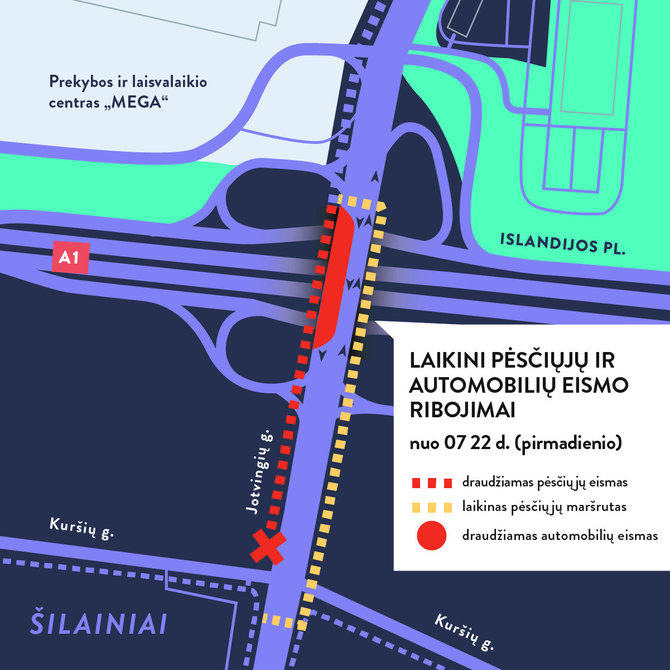 Kauno miesto savivaldybės nuotr./Judėjimo per viaduką schema vykdant eismo ribojimus