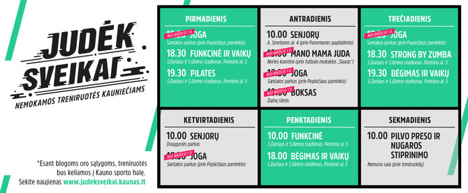 Kauno miesto savivaldybės nuotr./Nemokamų treniruočių projektas „Judėk sveikai“