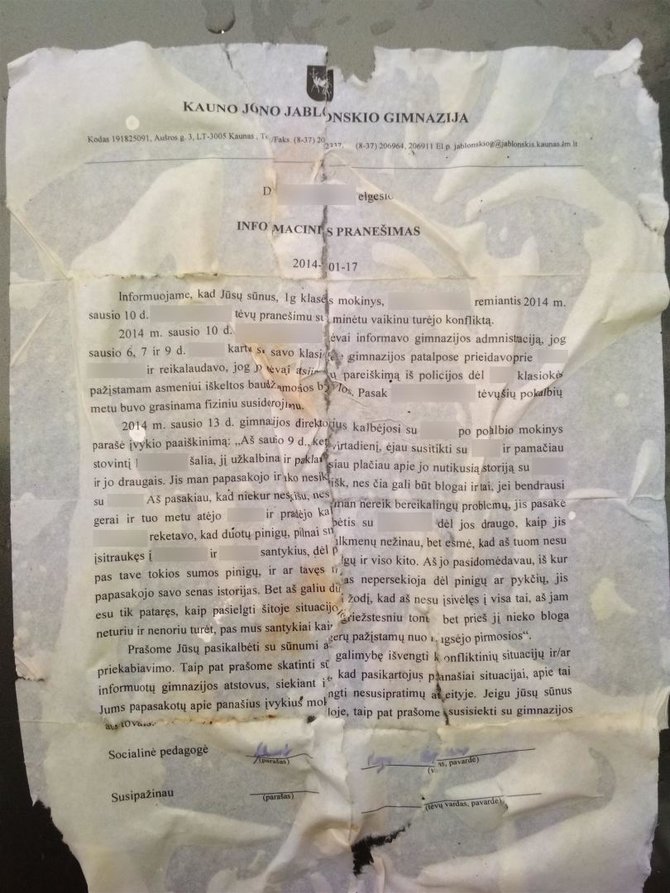 Skaitytojų nuotr./Šiukšles Romainių pušyne išmetusius šiukšlintojus išdavęs dokumentas