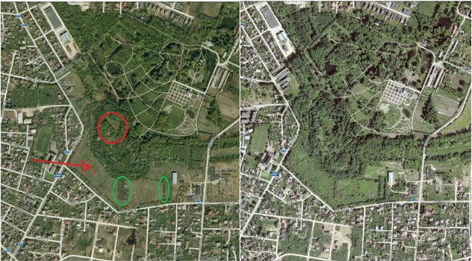 VDU Botanikos sodo nuotr./VDU Botanikos sodo ortofotonuotraukos – vaizdas 2009–2010 ir 2016 metais