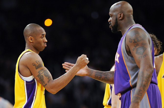 AFP/„Scanpix“ nuotr./Kobe Bryantas ir Shaquille'as O.'Nealas.