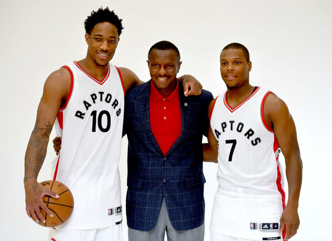 „Scanpix“ nuotr./DeMaras DeRozanas, Dwane'as Casey ir Kyle'as Lowry