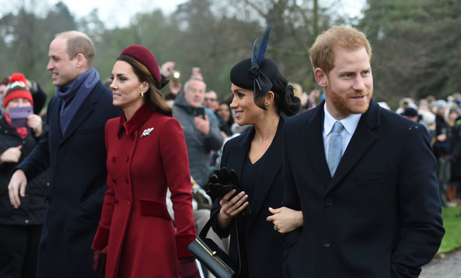 AFP/„Scanpix“ nuotr./Princas Williamas, Kembridžo hercogienė Catherine, Sasekso hercogienė Meghan, princas Harry