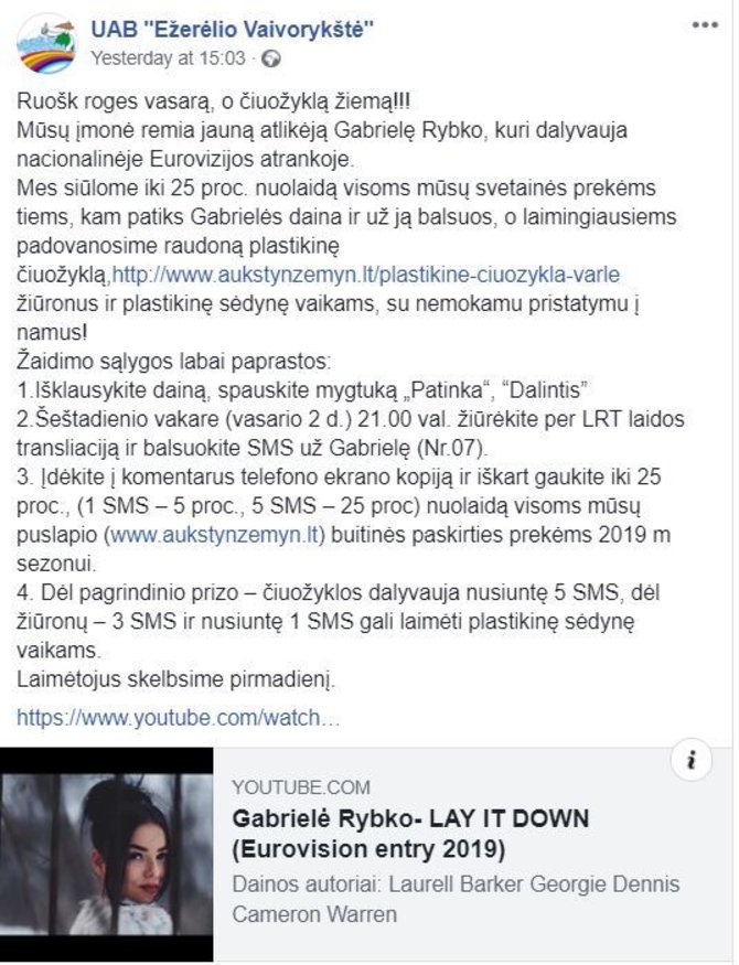 „Facebook“ nuotr./Gabrielės Rybko reklama feisbuke