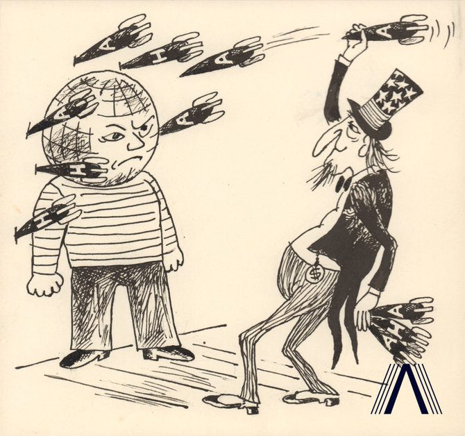 karikatūra iš www.archivesofculture.com/Jono Dociaus 1969 m. sukurta antiamerikietiška karikatūra