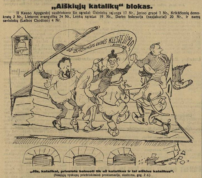 epaveldas.lt nuotr. /Krikščionis demokratus vaizduojanti karikatūra „Lietuvos žiniose“ 1926 m.