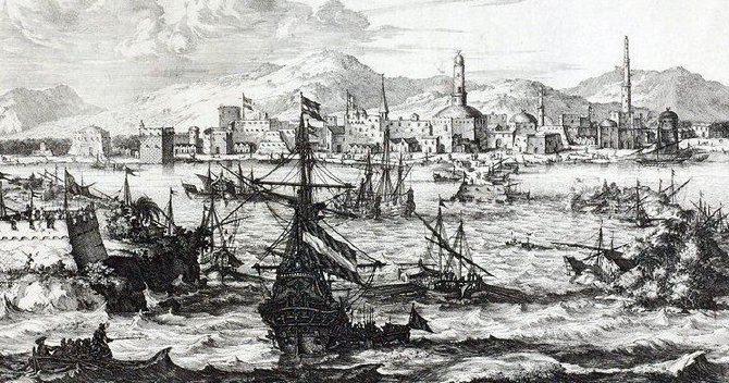 Wikimedia Commons nuotr./Kavos dėka suklestėjęs Mochos miestas. Olferto Dapperio graviūra