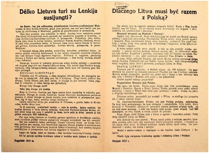 1919 m. lankstinukas, raginęs lietuvius ir lenkus draugauti