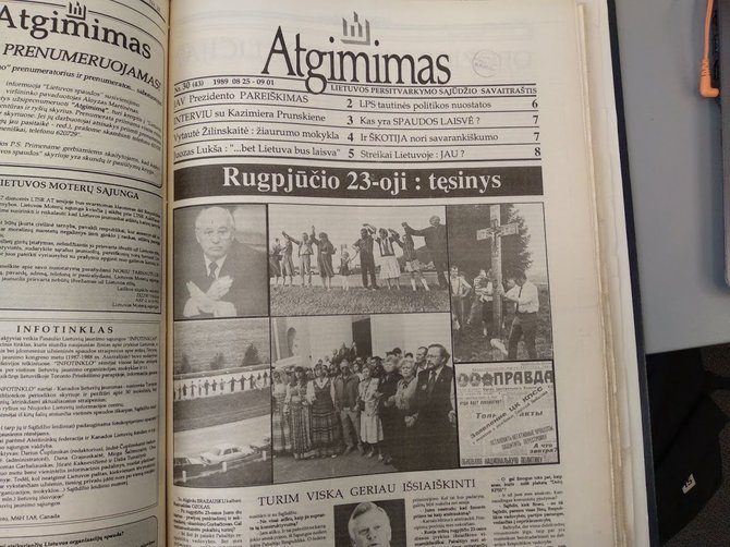 Ugniaus Antanavičiaus nuotr./1989 m. rugpjūčio 25 d. „Atgimimo“ viršelis