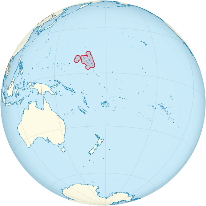 Wikimedia Commons pav./Maršalo salos žemėlapyje. Į pietvakarius nuo jų yra Australija