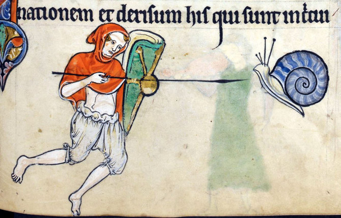Pinterest nuotr./Riterio ir sraigės piešinys Viduramžių knygoje
