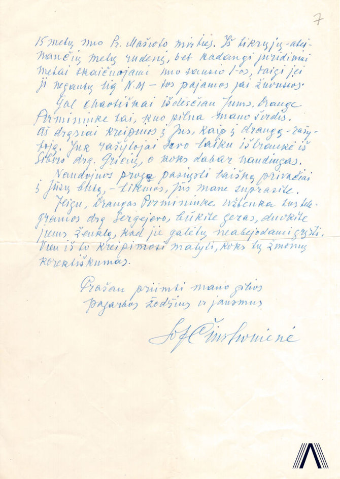 archivesofculture.com nuotr./Sofijos Kymantaitės-Čiurlionienės laiškas Justui Paleckiui 1954 m.