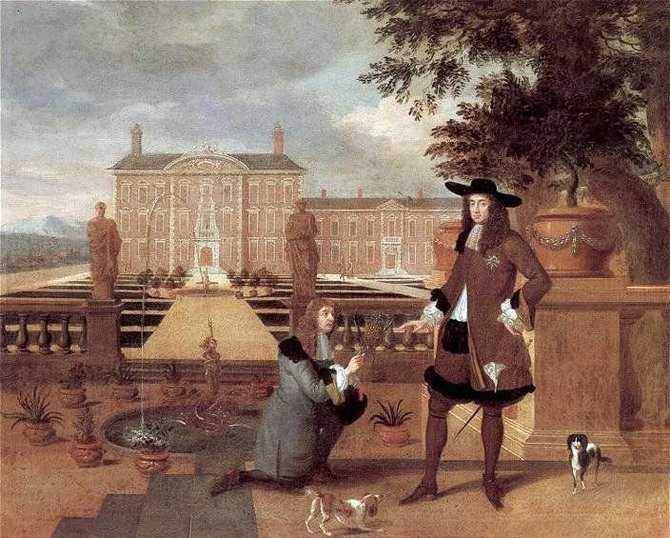 Karaliui Karoliui II sodininkas įteikia ananasą, 1787 m. Thomo Stewarto paveikslas