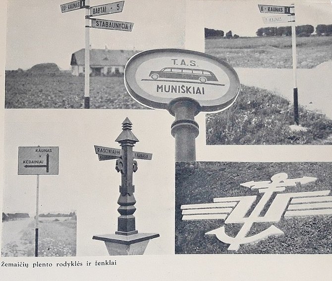 Nuotraukos iš 1940 m. knygos „Žemaičių plentas"/Tarpukario Lietuvos kelio ženklai