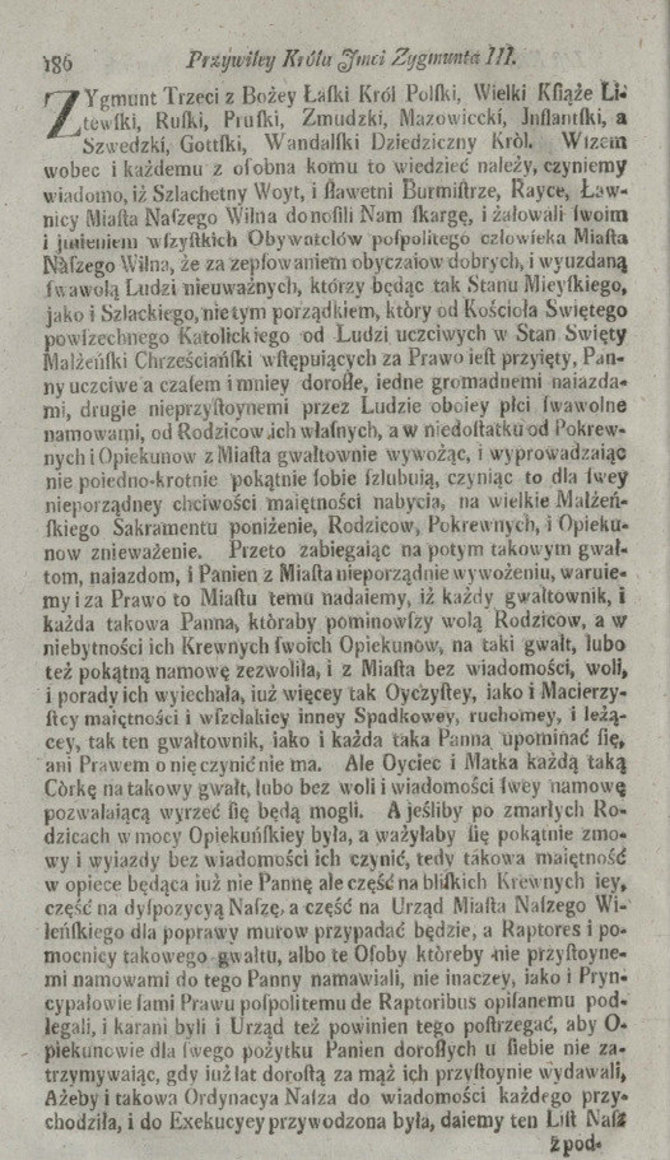 LDKistorija.lt pav./1627 metų Zigmanto Vazos privilegija Vilniaus miestui dėl nuotakų.