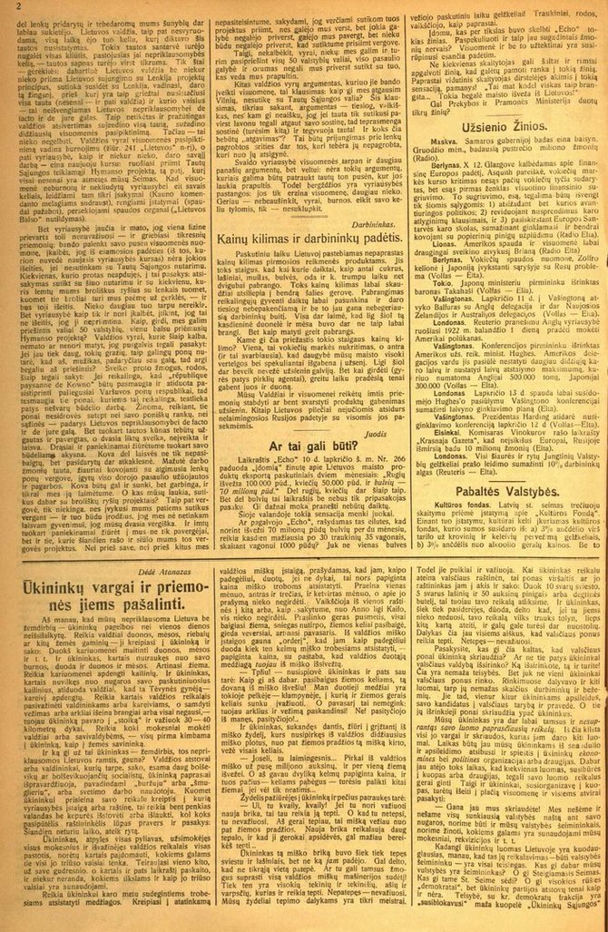 Kainų kilimas ir darbininkų padėtis. Lietuvių balsas. 1921 m. lapkričio 15 d., p. 2.
