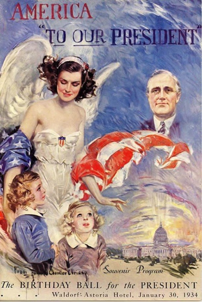 Public Domain pav./Plakatas, kviečiantis švęsti Franklino Delano Roosevelto gimtadienį