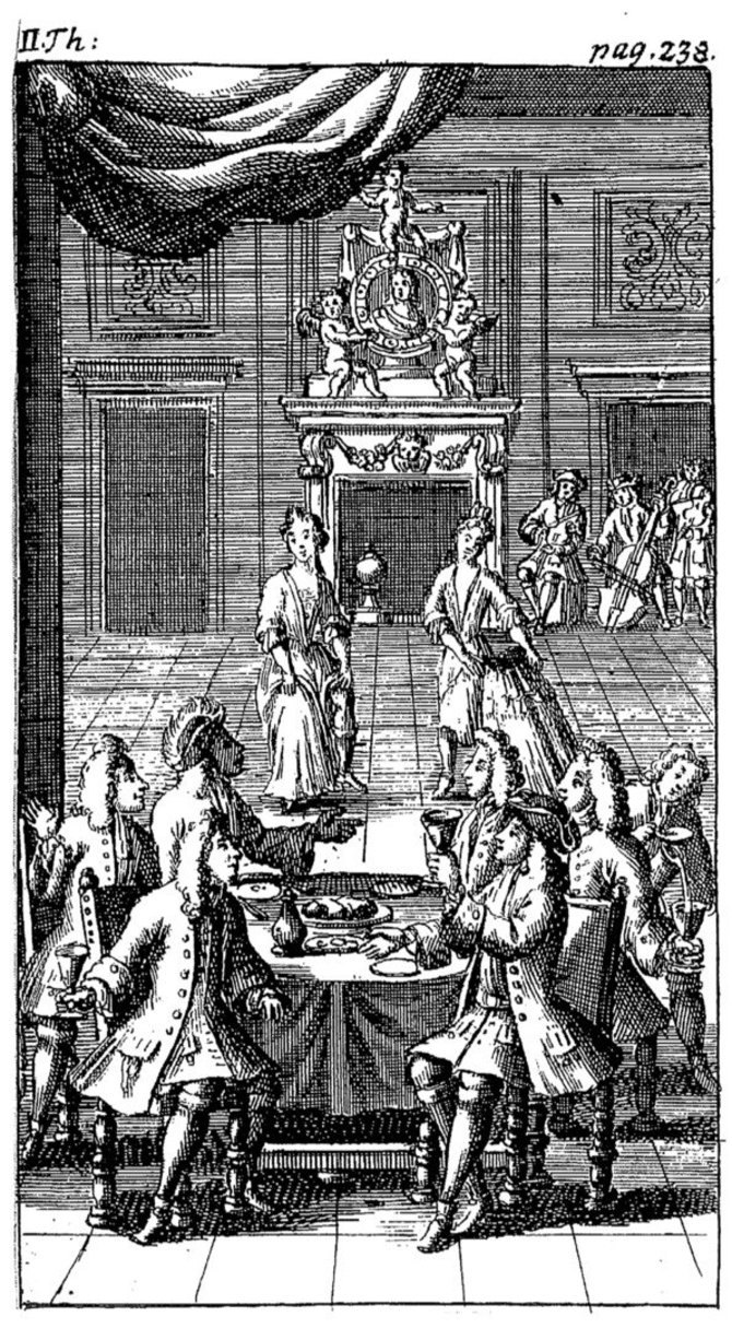Wikimedia Commons / Public Domain pav./Striptizas, pavaizduotas 1720 m. piešinyje