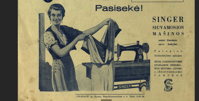 Žurnalas „Moteris ir pasaulis“ / epaveldas.lt nuotr. /„Singer“ siuvimo mašinų reklama iš žurnalo „Moteris ir pasaulis“ 1937 m. 1 nr. 