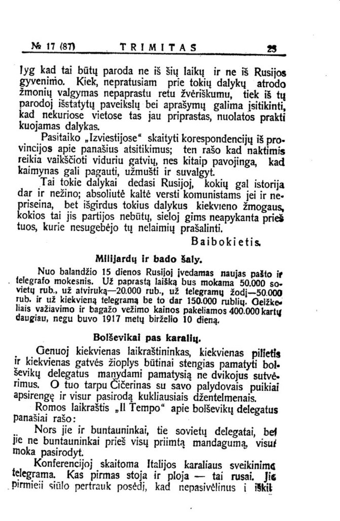 Žmogėdžių paroda Maskvoje. „Trimitas“. Nr. 17, 1922, p. 25–26.