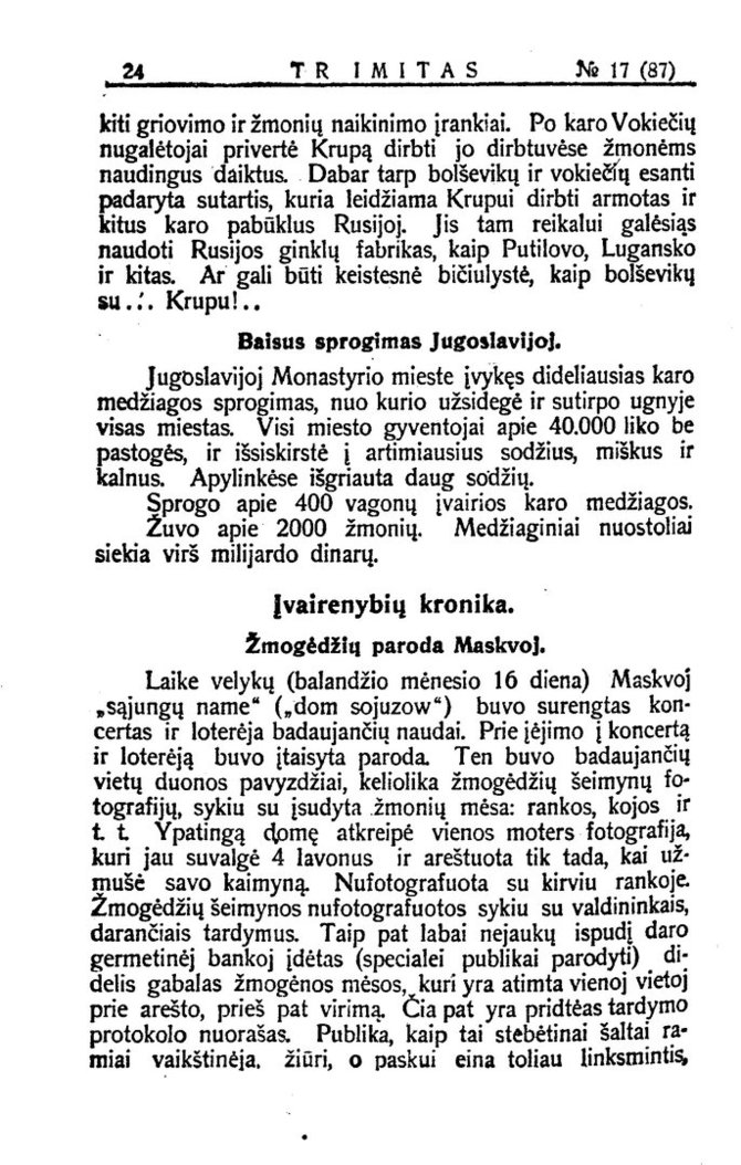 Žmogėdžių paroda Maskvoje. „Trimitas“. Nr. 17, 1922, p. 25–26.