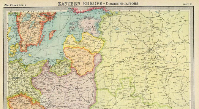 Britų „The Times“ žemėlapis, kuriame parodyta tiek 1921 m. Rygos sutartimi nustatyta Rusijos ir Lenkijos siena, tiek ankstesne 1920 m. sutartimi Lietuvai pripažintos teritorijos