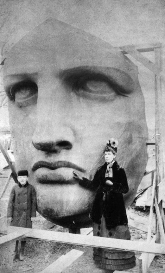 Wikimedia Commons / Public Domain nuotr./Laisvės statulos galva dar vykstant statulos kūrimui