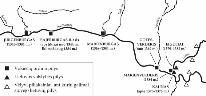 Prie Nemuno 1370–1384 m. stovėję Vokiečių ordino ir Lietuvos pilys. Sudarė Vytenis Almonaitis, braižė Domantas Almonaitis