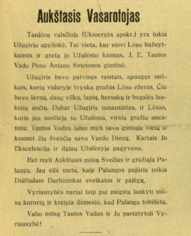 epaveldas.lt /Straipsnis tarpukario laikraštyje „Palangos pajūris“