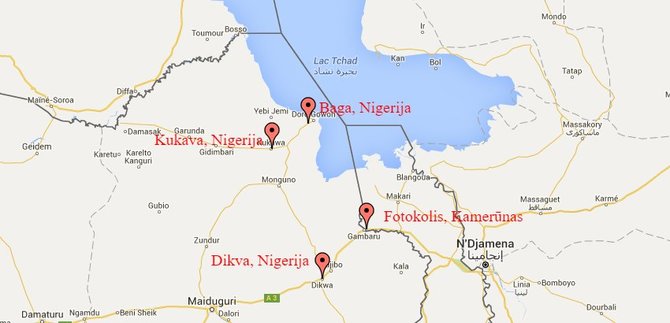 Teroro aktų Nigerijos-Kamerūno pasienyje vietos