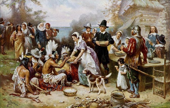 Jeano Leono Gerome'o Ferriso paveikslas „Pirmoji padėkos diena 1621 m.“