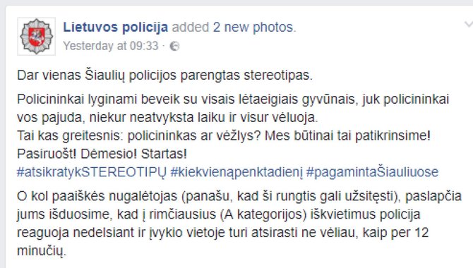 Lietuvos policijos „Facebook“ puslapis/Lietuvos policijos įrašas „Facebook“