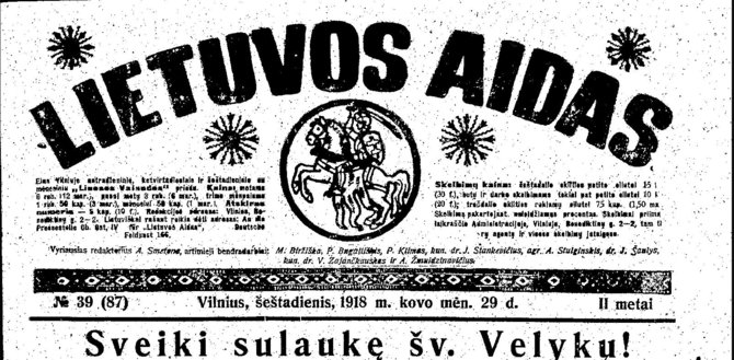 epaveldas.lt nuotr./"Lietuvos aido" pirmasis puslapis 