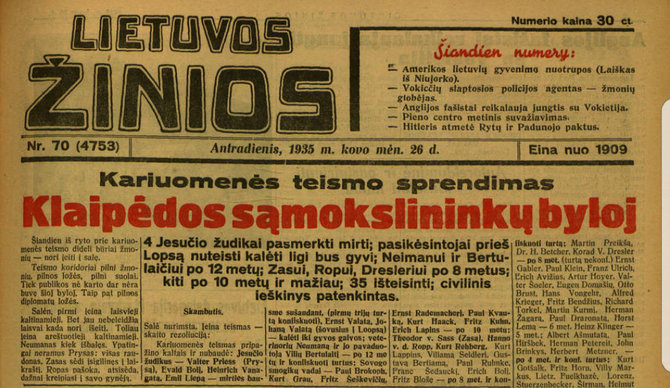 epaveldas.lt nuotr./Lietuvos žinių 1935 m. kovo antraštinis puslapis