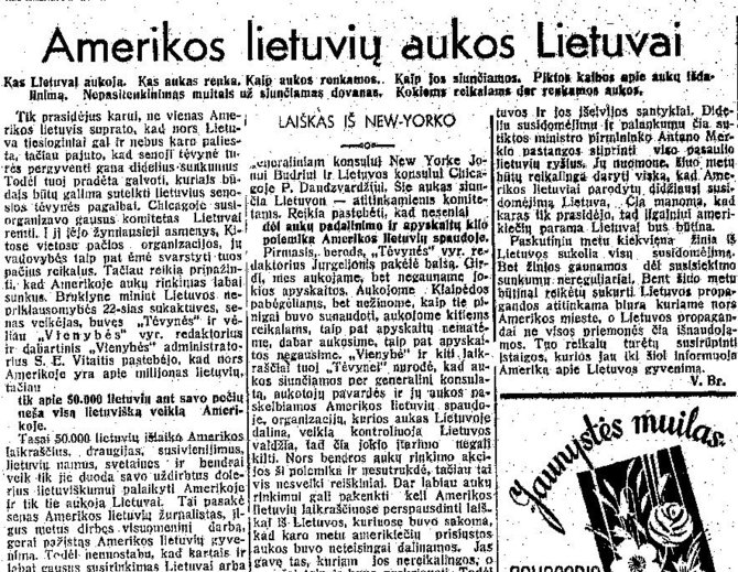 epaveldas.lt nuotr./Straipsnis apie Amerikos lietuvių aukas