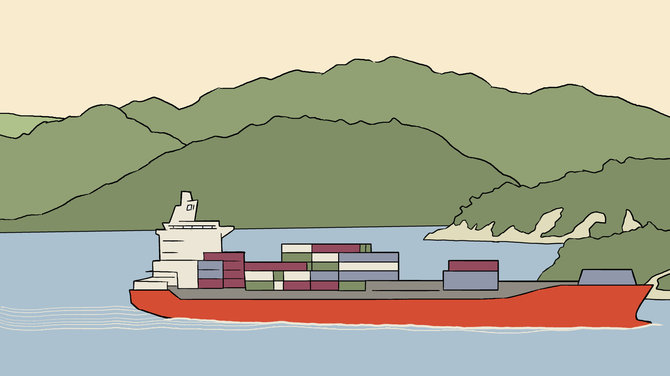 Skirmanto Malinausko iliustracija/Krovininis laivas „Cape Martin“ gabena krovinį į Naująją Zeladniją