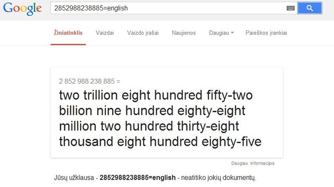 Google nuotr./„Google“ skaitmenimis parašytus skaičius išverčia į žodžius