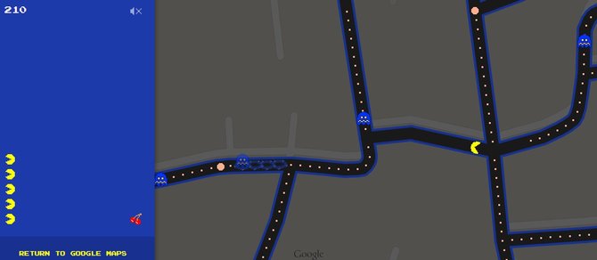 Žaidimas „Pac Man“ „Google“ žemėlapiuose
