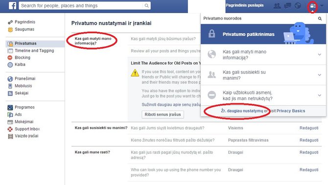 Facebook nustatymai