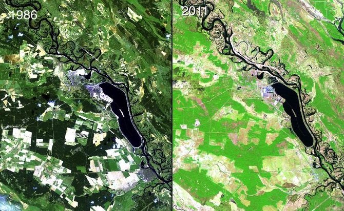 NASA nuotr./Černobylis prieš ir po katastrofos