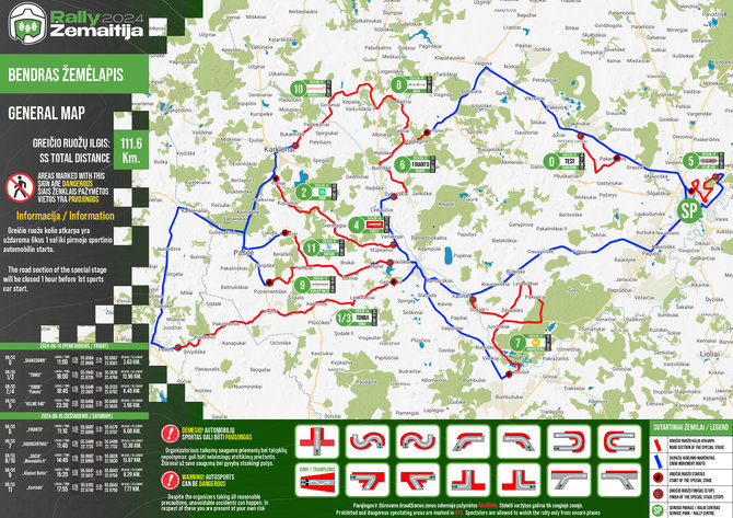 Organizatorių nuotr./„Rally Žemaitija“ greičio ruožų žemėlapis