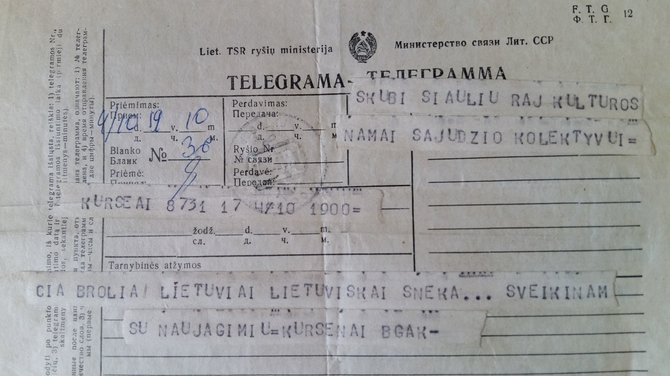 Sveikinimo telegrama apie Šiaulių r. sąjūdžio iniciatyvinės grupės įkūrimą