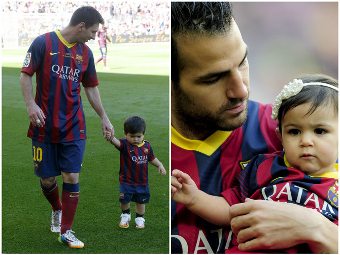 „Scanpix“ nuotr./Lionelis Messi (kairėje) ir Cescas Fabregasas su savo vaikais.