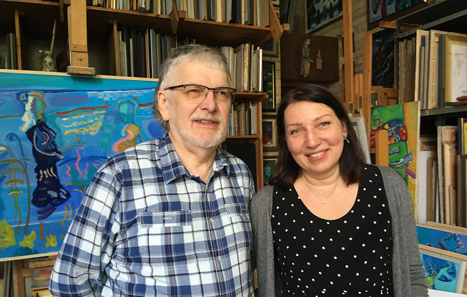  Inga Dambrauskienė su pirmuoju savo dailės mokytoju Rimu Zigmu Bičiūnu