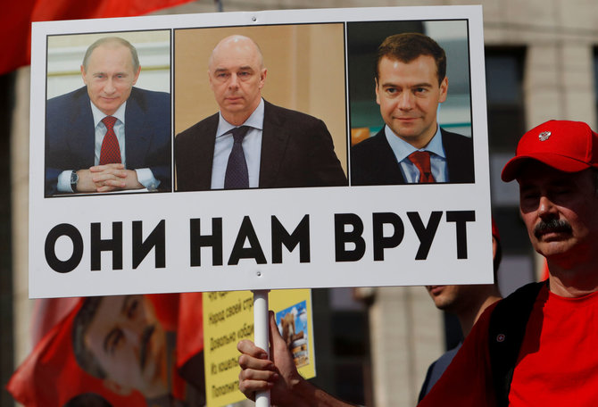 „Reuters“/„Scanpix“ nuotr./Protestas prieš pensijų reformą Maskvoje