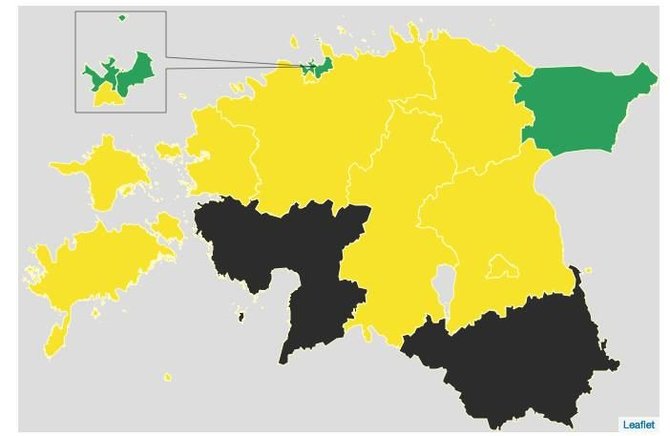 ERR nuotr./EKRE daugiausiai rinkėjų pritraukė Estijos pietuose ir pietvakariuose (juoda spalva pažymėti regionai)