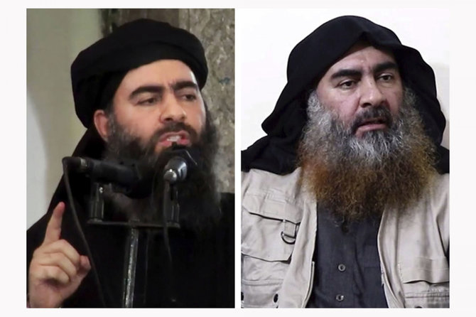 „Scanpix“/AP nuotr./Abu Bakras al-Baghdadi 2014 ir 2019 metais
