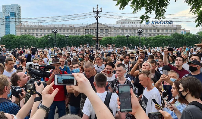 „Scanpix“/ITAR-TASS nuotr./Protestai Chabarovske